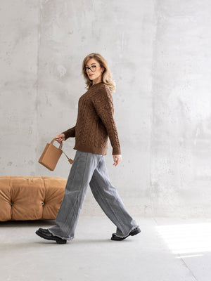 Mireille Cable Knit Sweater – Brown
