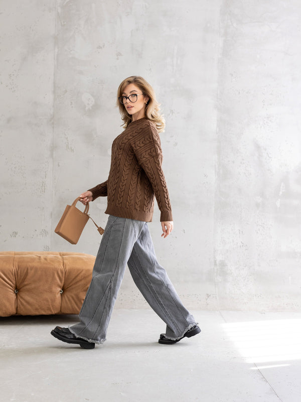 Mireille Cable Knit Sweater – Brown