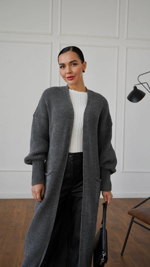 Selene Longline Cardigan – Charcoal
