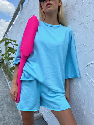 Isaline Oversized Tee & Shorts Set – Turquoise