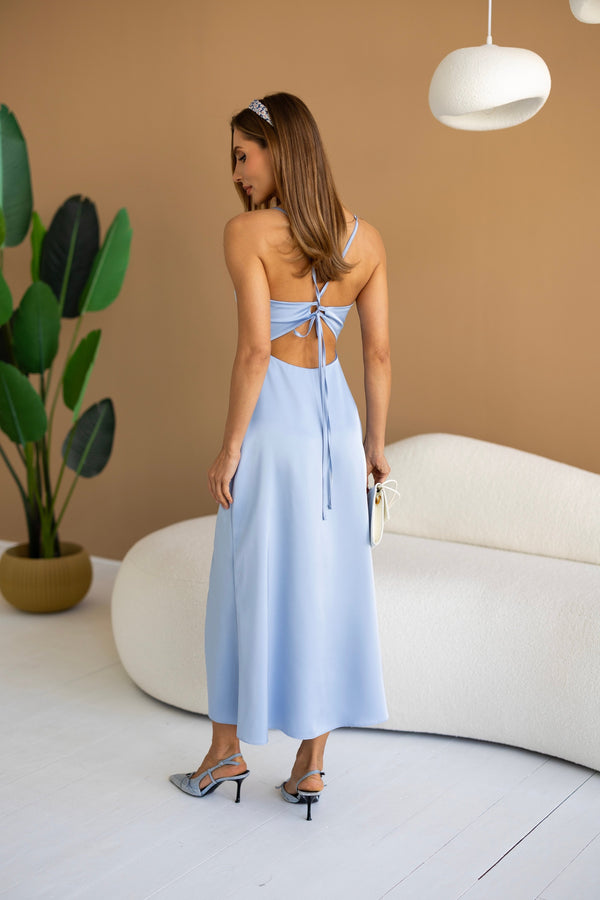 Anaïs Satin Slip Dress – Blue