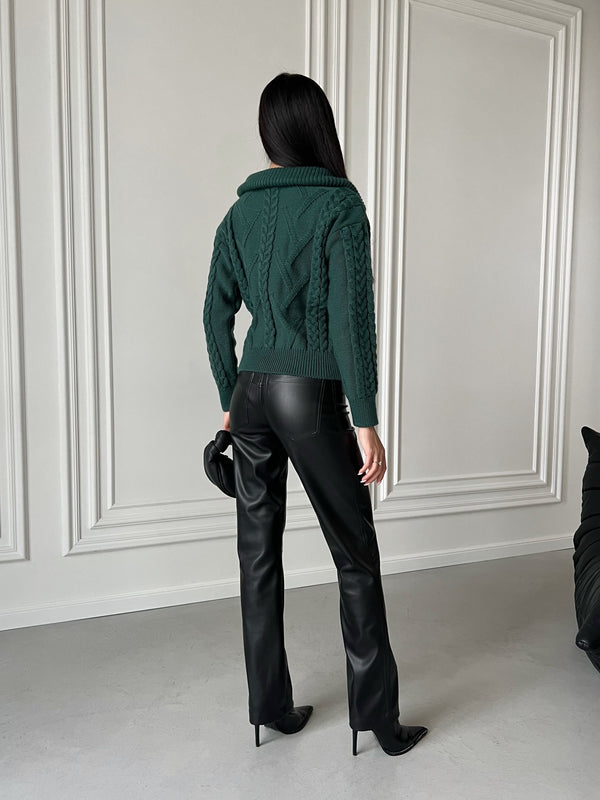 Vera Cable Half-Zip Sweater – Forest Green