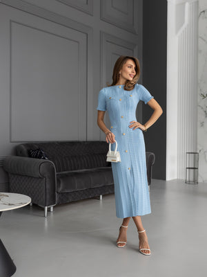 Margot Ribbed Midi Dress – Sky Blue