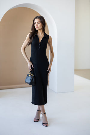 Roxane Sleeveless Polo Knit Dress – Black