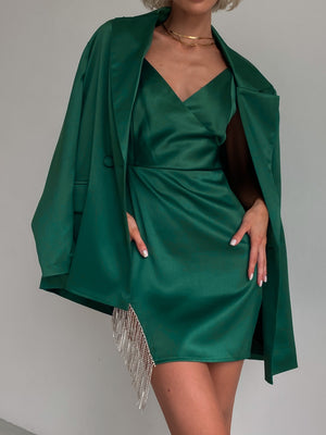 Ninon Satin Blazer & Dress Set – Emerald