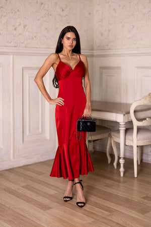 Elodie Fluted Slip Dress – Red