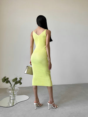 Isaure Ribbed Knit Midi Dress – Lemon
