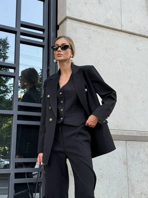 Ghislaine Pinstripe Suit Set – Black
