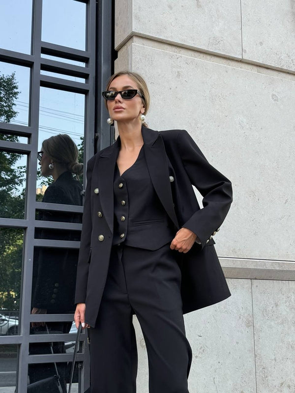 Ghislaine Pinstripe Suit Set – Black