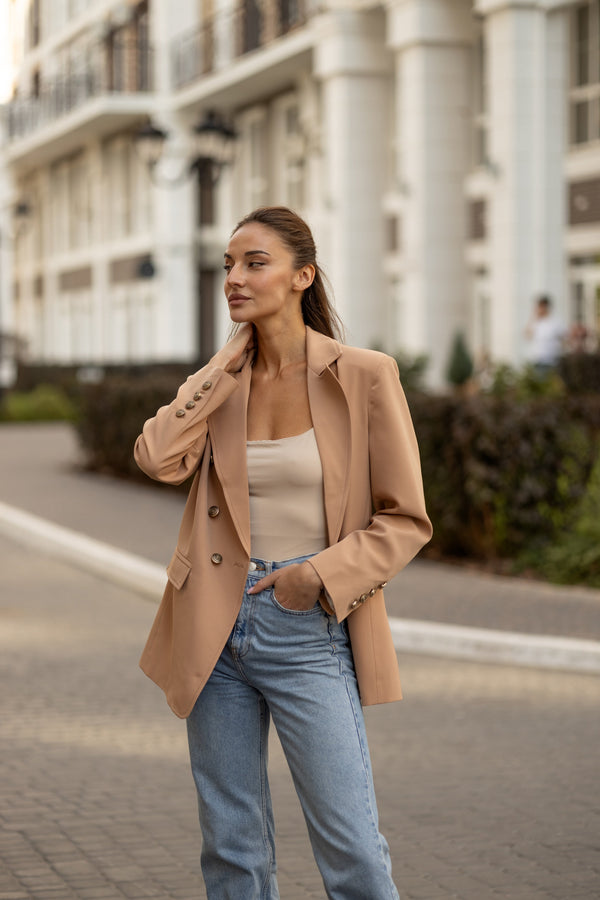 Gwendoline Double-Breasted Oversized Blazer – Champagne