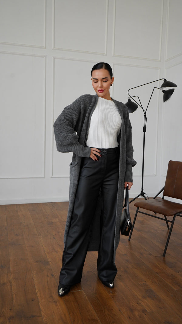 Selene Longline Cardigan – Charcoal