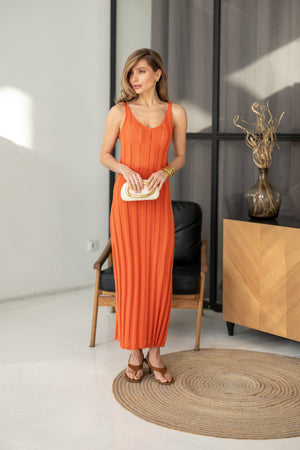 Livia Ribbed Maxi Dress – Orange