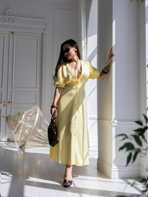 Chiara Button-Front Midi Dress – Yellow