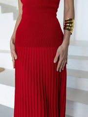 Emeline Strapless Pleated Dress in Red