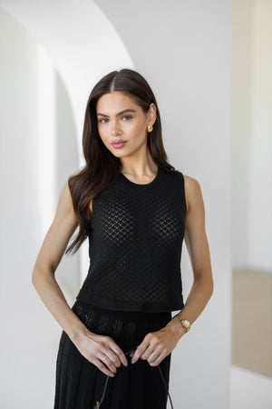 Ophélie Knit Top & Pleated Skirt Set – Black