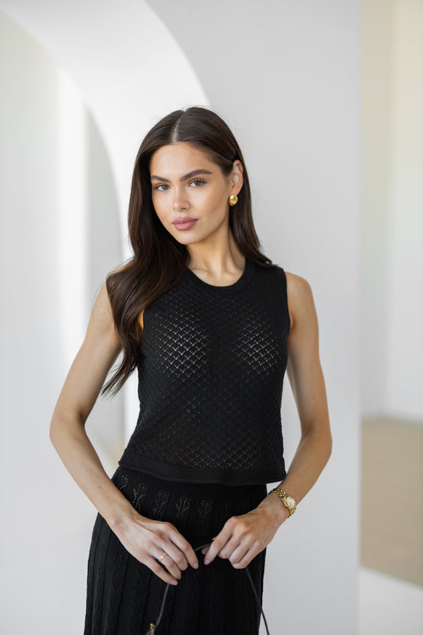 Ophélie Knit Top & Pleated Skirt Set – Black