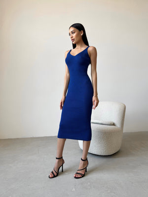 Isaure Ribbed Knit Midi Dress – Electric