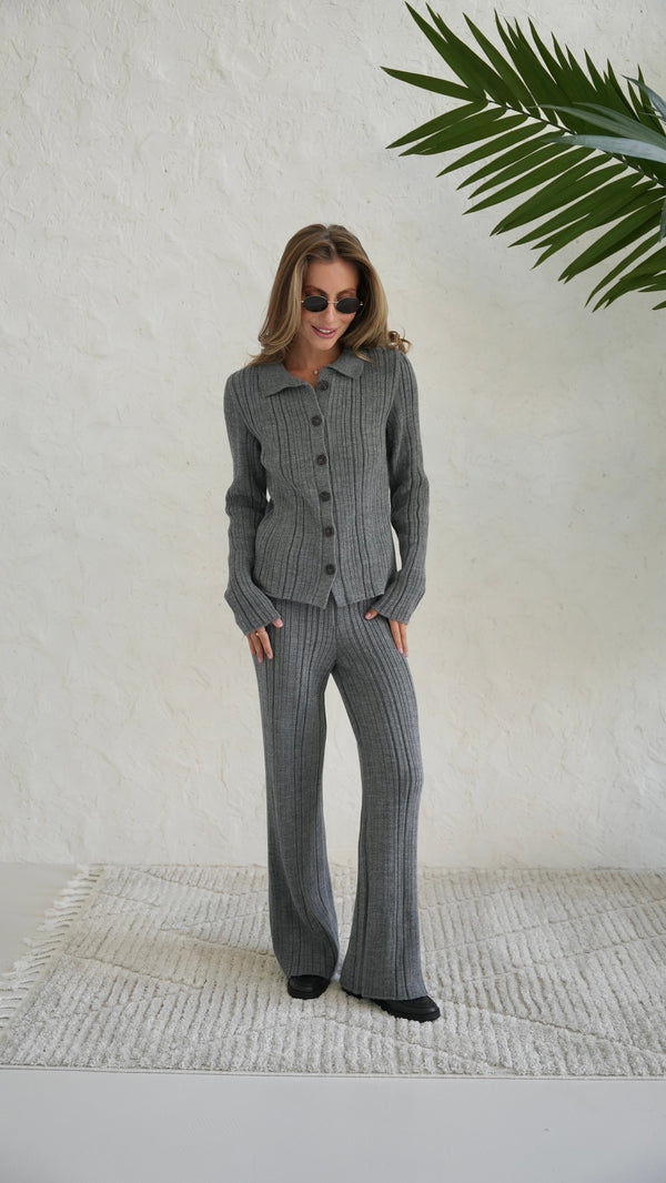 Lucienne Knit Shirt & Trouser Set – Charcoal