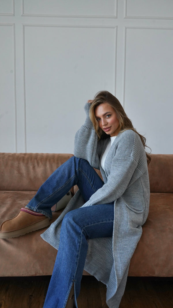 Selene Longline Cardigan – Light Grey
