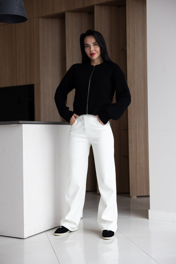 Romy Zip-Front Knit Jacket – Black