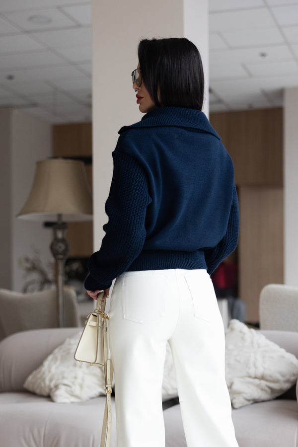 Éliane Half-Zip Cropped Sweater – Blue