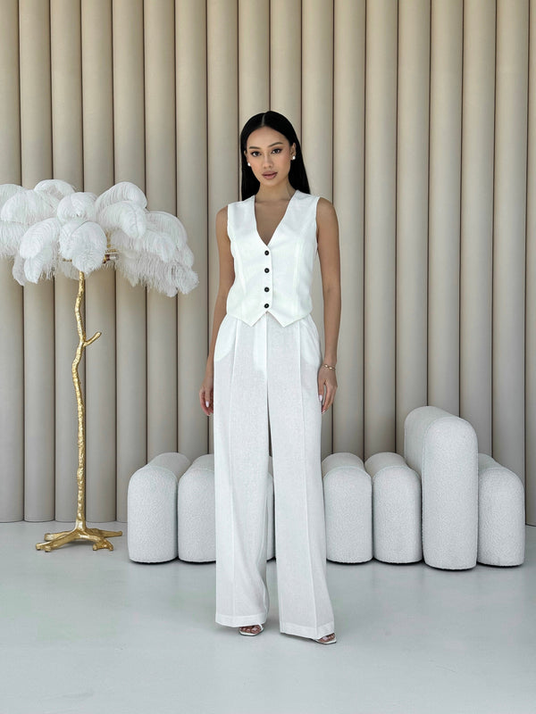 Blanche Waistcoat & Trouser Suit – Milk White
