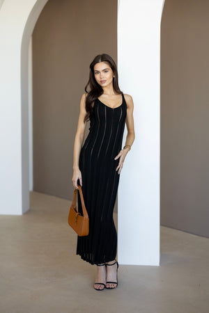 Livia Ribbed Maxi Dress – Black