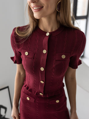 Camille Knit Top & Skirt Set – Burgundy