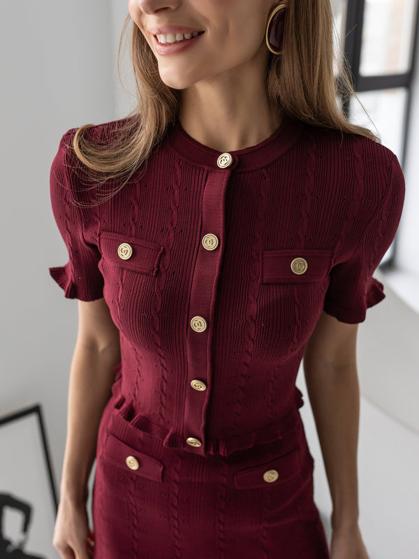 Camille Knit Top & Skirt Set – Burgundy