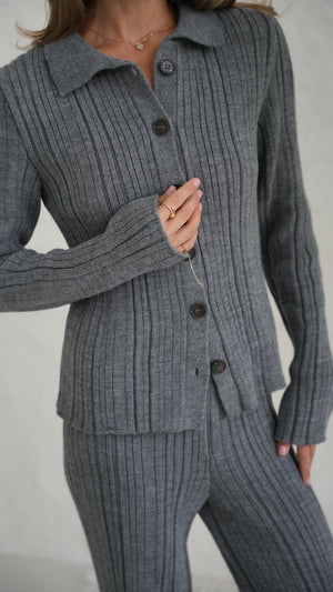Lucienne Knit Shirt & Trouser Set – Charcoal