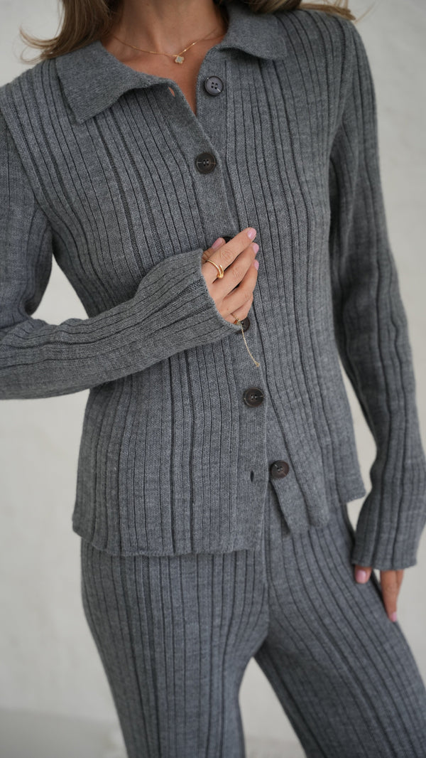 Lucienne Knit Shirt & Trouser Set – Charcoal