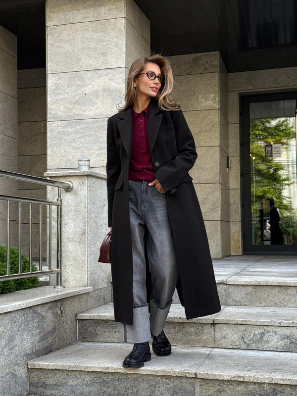 Irène Single-Breasted Wool Coat – Black