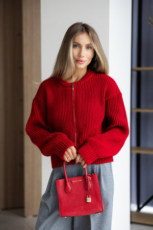 Romy Zip-Front Knit Jacket – Red