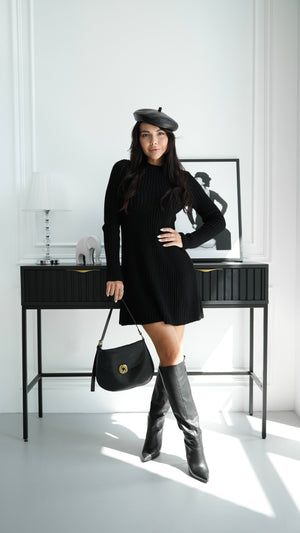 Séverine Buttoned Knit Dress – Black