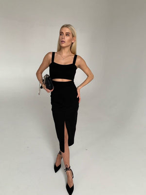 Ondine Cut-Out Knit Midi Dress – Black