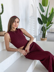 Alba Ribbed Knit Two-Piece in Burgundy