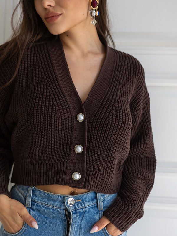 Willa Cropped Cardigan – Chocolate
