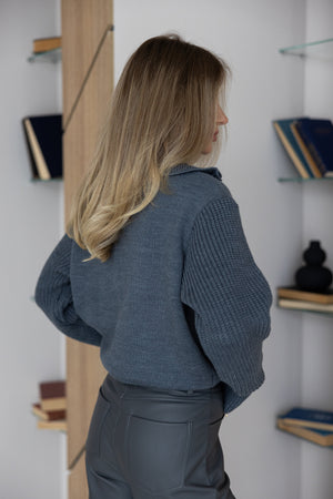 Éliane Half-Zip Cropped Sweater – Charcoal