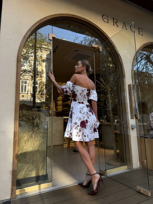 Rosewood Bloom Off-Shoulder Cotton Dress