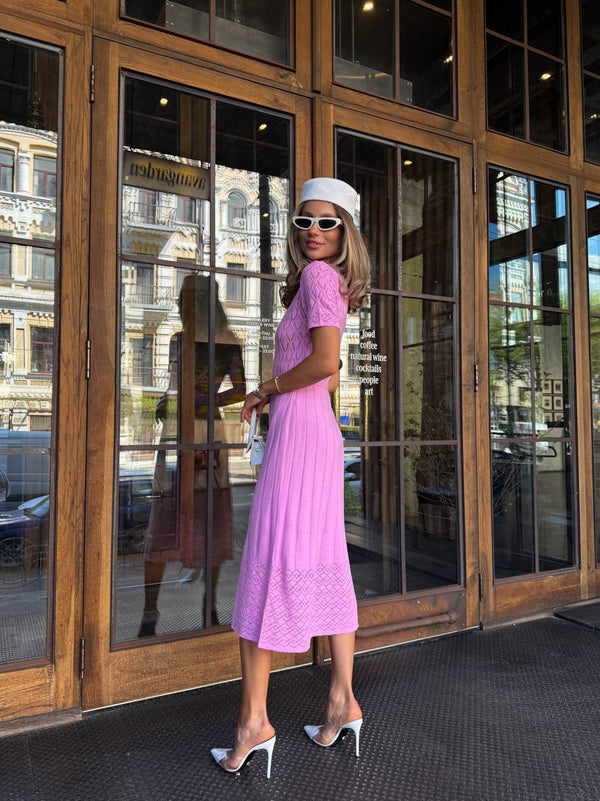 Rochie midi tricotată liliac Bloom