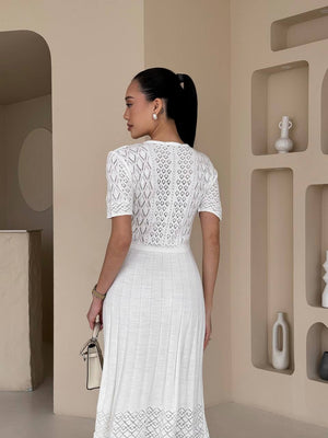 Ivory Glint Knit Midi Dress