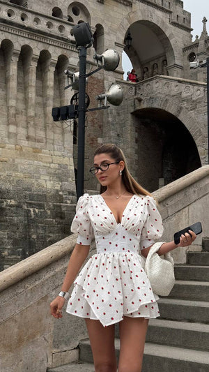 Whimsical Fit Mini Romper – Strawberry Edition