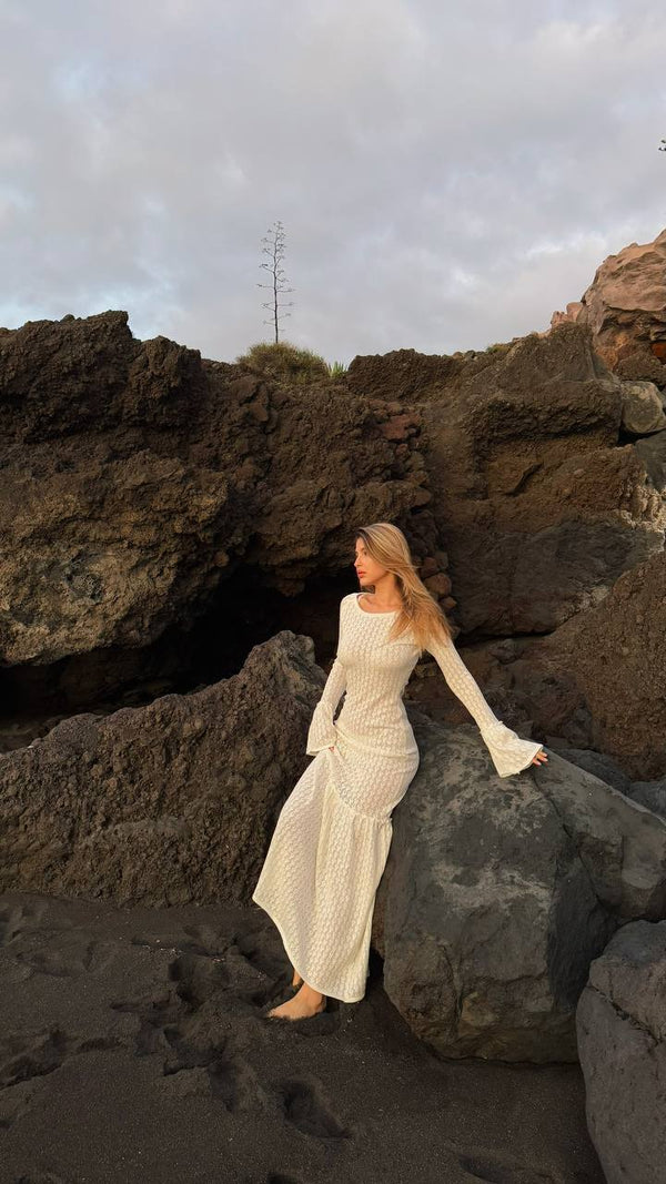Rochie maxi cu mâneci evazate Muse fildeș