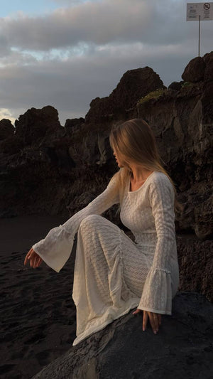 Rochie maxi cu mâneci evazate Muse fildeș