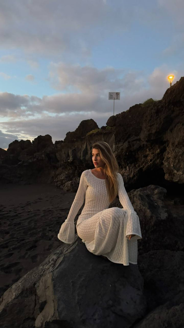 Rochie maxi cu mâneci evazate Muse fildeș