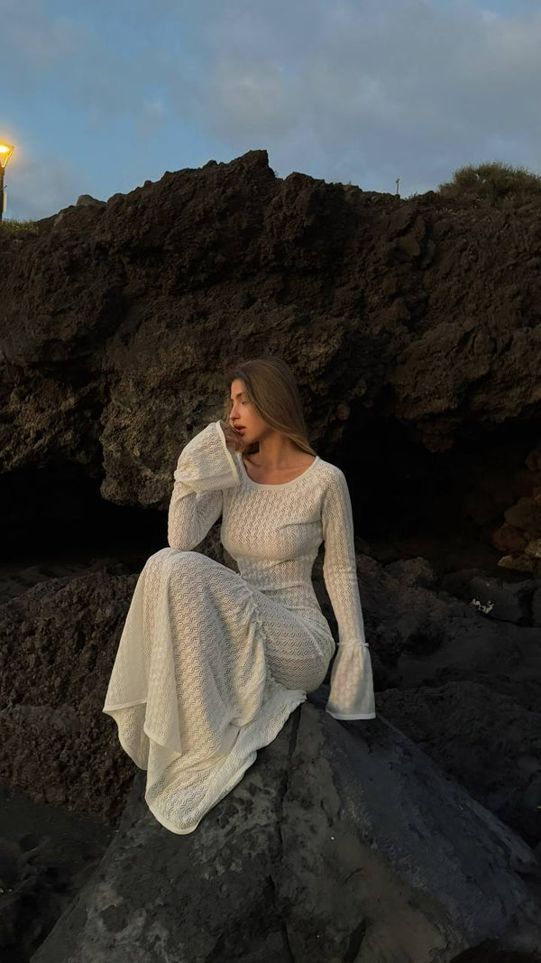 Rochie maxi cu mâneci evazate Muse fildeș