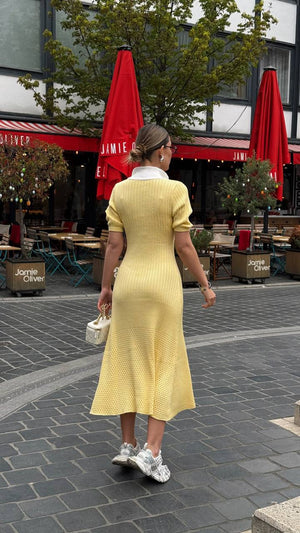 Lemon Cream Knit Button Dress