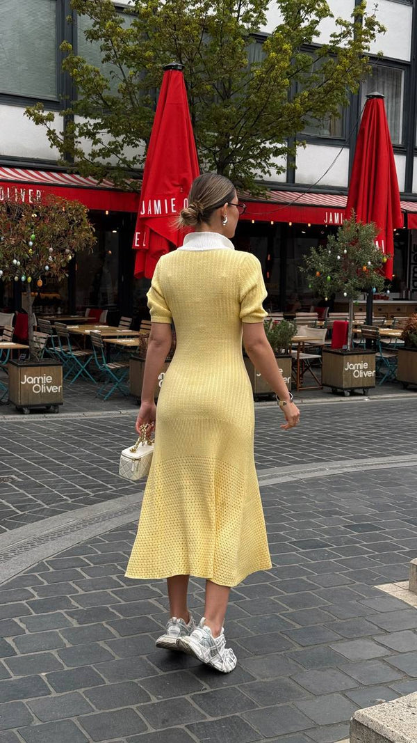 Lemon Cream Knit Button Dress