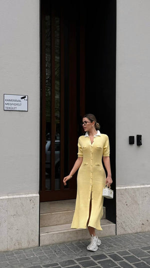 Lemon Cream Knit Button Dress