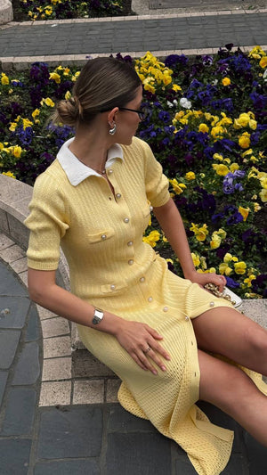 Lemon Cream Knit Button Dress